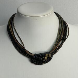 Chico's beaded necklace neutral tribal costume jewelry versatile pendant signed